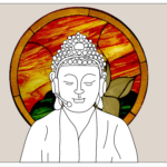 Buddha wearing a Zoom headset