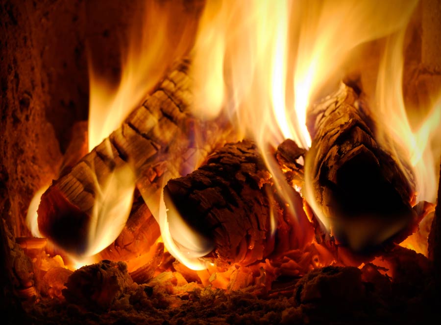 Logs burning in wood stove